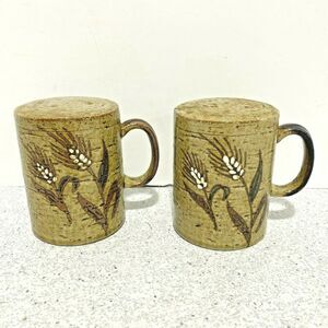 Otigiri 1970’s salt & pepper shakers set retro stoneware wheat pottery handles